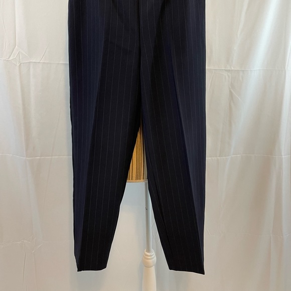 Vintage 90s pin stripe 2 pc suit set jacket & pants size 7 navy white pinstripes - Picture 13 of 16